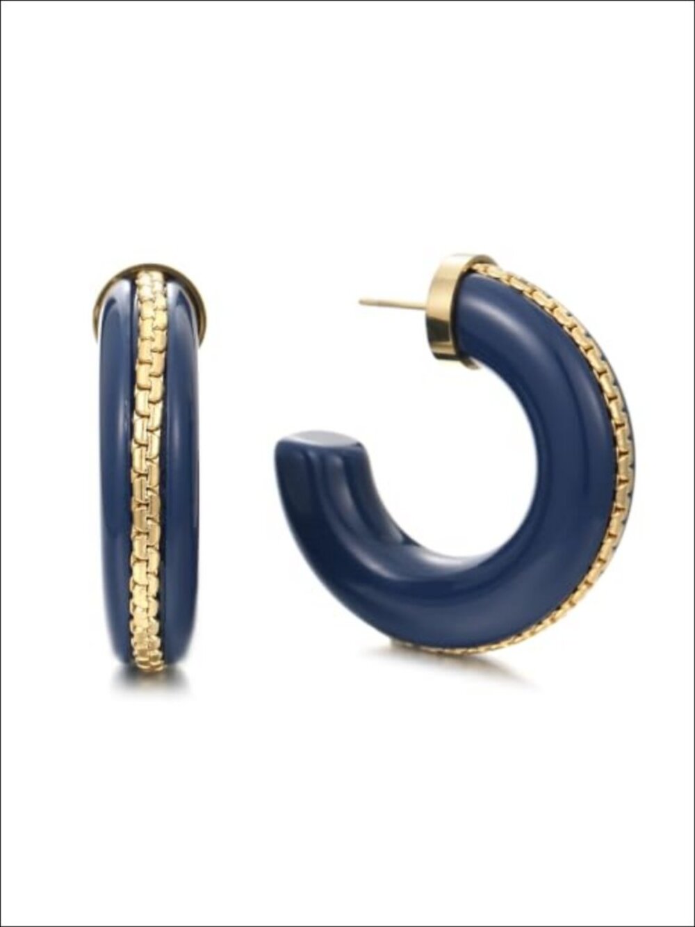 Gold Plated Resin Chunky Hoop Earrings Hypoallergenic Push Back